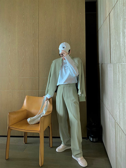 Traje Casual de Dos Piezas con Pantalón Drapeado para Hombre - Otoño Temprano - Image 5
