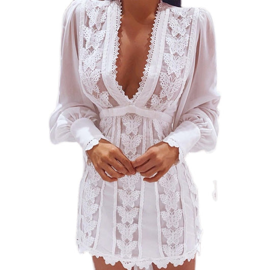 Vestido de Encaje Escote V Cintura Entallada Mujer - Image 9