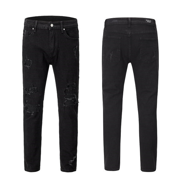 Pantalones Vaqueros Negros Rotos Slim Fit con Stretch