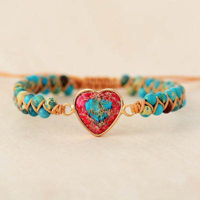 Pulsera de Piedra Emperador Rojo con Corazón de Durazno - Brazalete Trenzado de Amor - Image 16