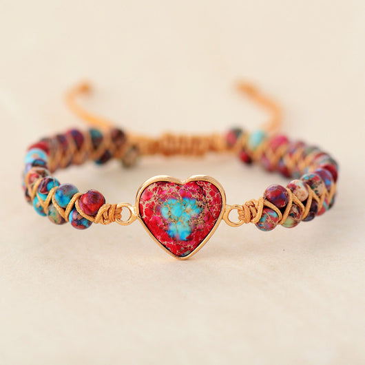 Pulsera de Piedra Emperador Rojo con Corazón de Durazno - Brazalete Trenzado de Amor - Image 17