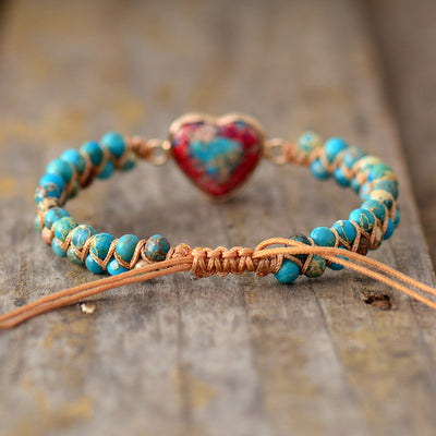 Pulsera de Piedra Emperador Rojo con Corazón de Durazno - Brazalete Trenzado de Amor - Image 18