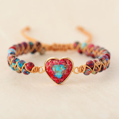 Pulsera de Piedra Emperador Rojo con Corazón de Durazno - Brazalete Trenzado de Amor - Image 3