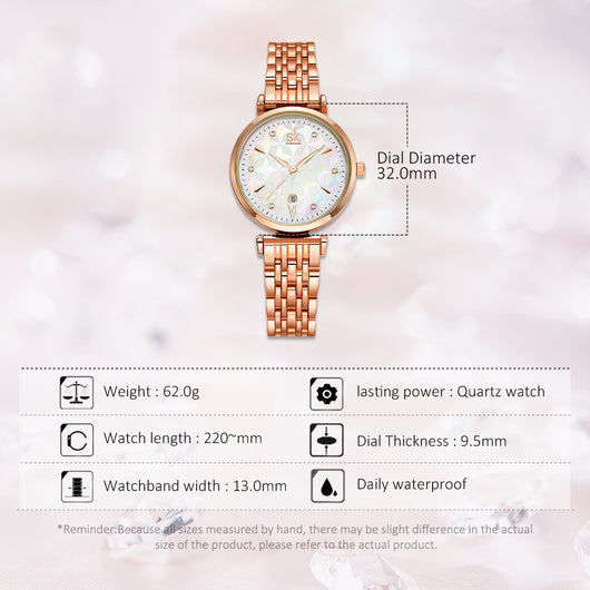 Reloj de Dama con Bisel de Perlas y Esfera de Concha - Cuarzo Resistente - Image 6