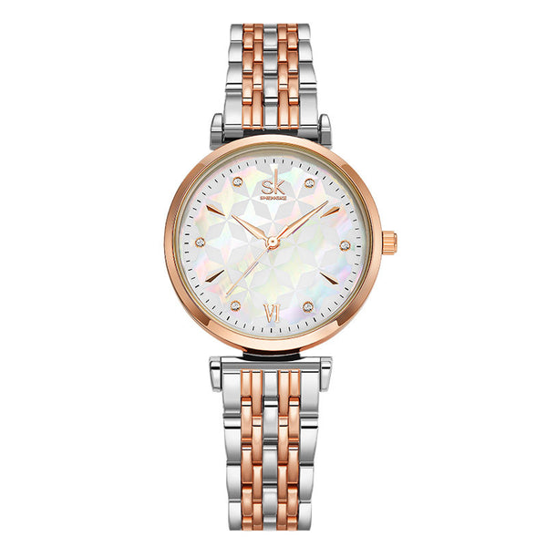 Reloj de Dama con Bisel de Perlas y Esfera de Concha - Cuarzo Resistente