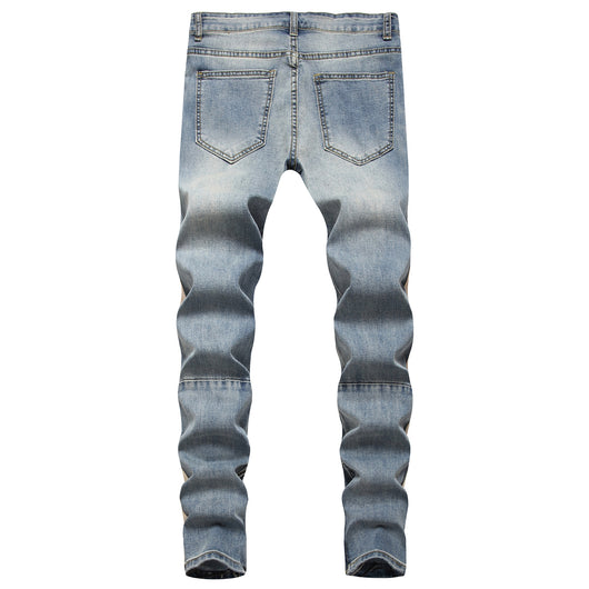 Jeans Retro Blanco Rayado con Roturas en los Tobillos para Hombre - Image 8
