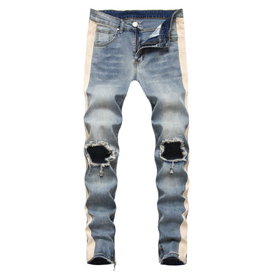 Jeans Retro Blanco Rayado con Roturas en los Tobillos para Hombre - Image 6