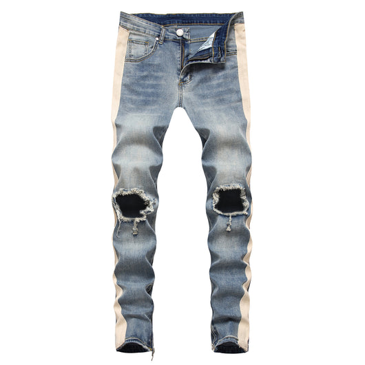 Jeans Retro Blanco Rayado con Roturas en los Tobillos para Hombre - Image 6