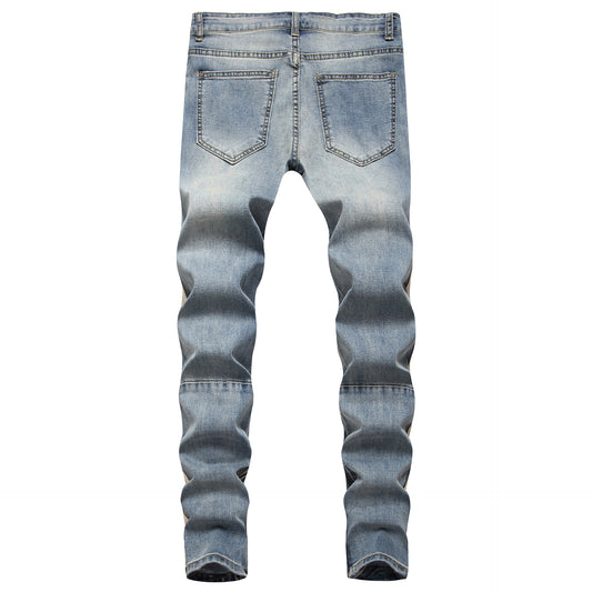 Jeans Retro Blanco Rayado con Roturas en los Tobillos para Hombre - Image 2