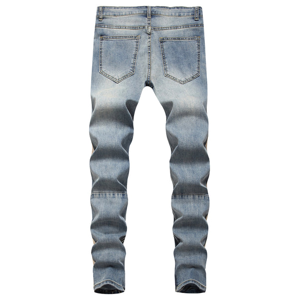 Jeans Retro Blanco Rayado con Roturas en los Tobillos para Hombre