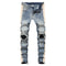Jeans Retro Blanco Rayado con Roturas en los Tobillos para Hombre
