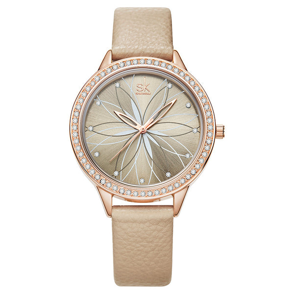 Reloj de Dama Cuarzo con Correa de Pétalos - Diseño Elegante Diciembre