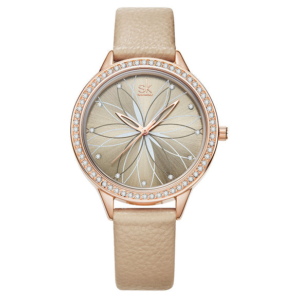 Reloj de Dama Cuarzo con Correa de Pétalos - Diseño Elegante Diciembre