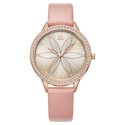 Reloj de Dama Cuarzo con Correa de Pétalos - Diseño Elegante Diciembre