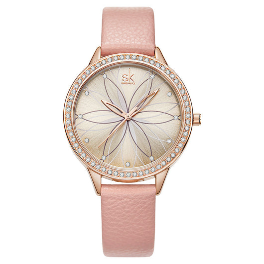 Reloj de Dama Cuarzo con Correa de Pétalos - Diseño Elegante Diciembre