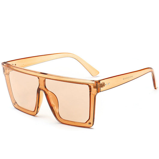 Oversize flat-top sunglasses with brown gradient lenses and a brown frame featuring a subtle leopard print. - Image 20