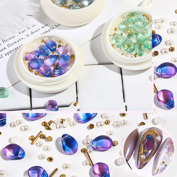 Joyería de Uñas con Cristales, Perlas y Acero - Diseño Mixto Elegante