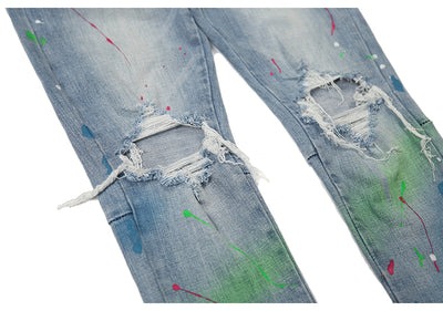 Jeans Slim Stretch Rotos con Detalles de Tinta de Colores - Image 8