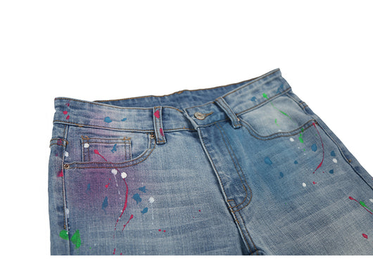 Jeans Slim Stretch Rotos con Detalles de Tinta de Colores - Image 9