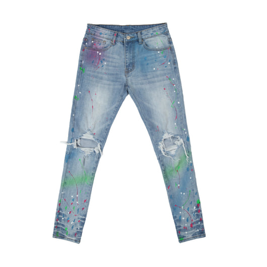 Jeans Slim Stretch Rotos con Detalles de Tinta de Colores - Image 5