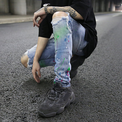 Jeans Slim Stretch Rotos con Detalles de Tinta de Colores - Image 3
