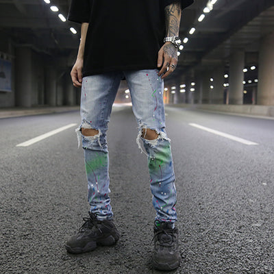 Jeans Slim Stretch Rotos con Detalles de Tinta de Colores - Image 4