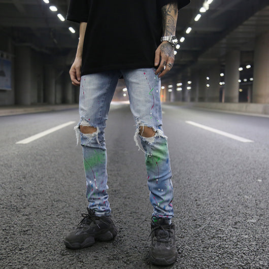 Jeans Slim Stretch Rotos con Detalles de Tinta de Colores - Image 4