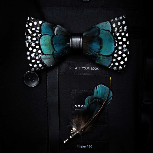 Traje de Novio Premium con Pajarita de Plumas Elegante