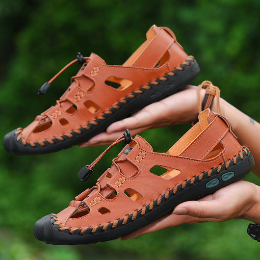 Sandalias Baotou de Cuero Transpirable para Hombre - Calzado de Playa Versátil Verano