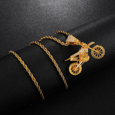 Dije Motociclista Hip Hop Chapado en Oro con Circonitas - Image 5