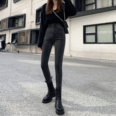 Pantalones Skinny Gris Ahumado Con Puños Ajustados Y Forro Polar - Image 9