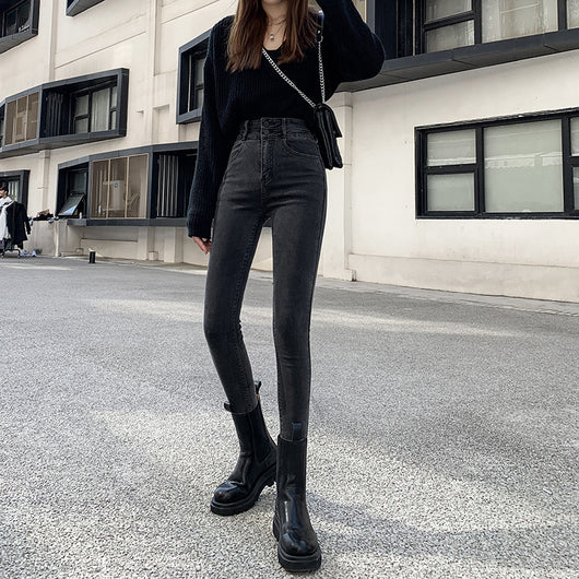 Pantalones Skinny Gris Ahumado Con Puños Ajustados Y Forro Polar - Image 9