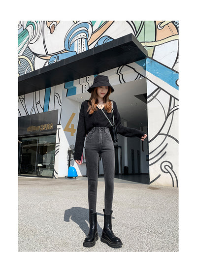 Pantalones Skinny Gris Ahumado Con Puños Ajustados Y Forro Polar - Image 6