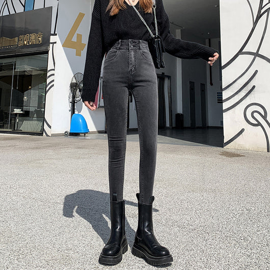 Pantalones Skinny Gris Ahumado Con Puños Ajustados Y Forro Polar - Image 3