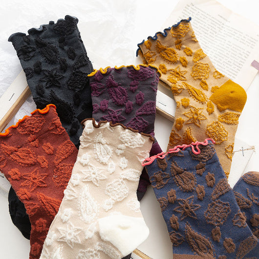 Calcetines Retro Japoneses de Encaje Media Caña para Otoño e Invierno