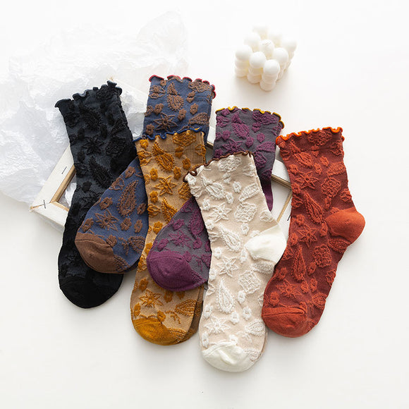 Calcetines Retro Japoneses de Encaje Media Caña para Otoño e Invierno