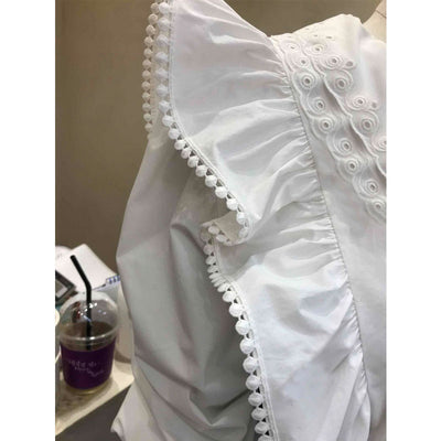 Blusa Francesa Elegante con Cuello Doblado y Detalles de Orejas de Madera - Image 10