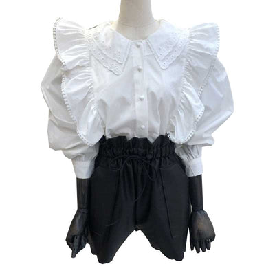 Blusa Francesa Elegante con Cuello Doblado y Detalles de Orejas de Madera - Image 11