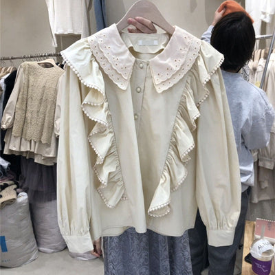 Blusa Francesa Elegante con Cuello Doblado y Detalles de Orejas de Madera - Image 5