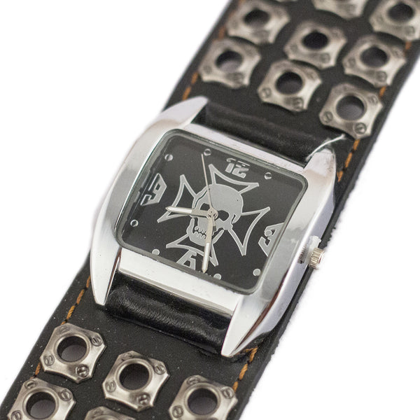 Reloj Pulsera Punk Calavera Plateada para Hombre