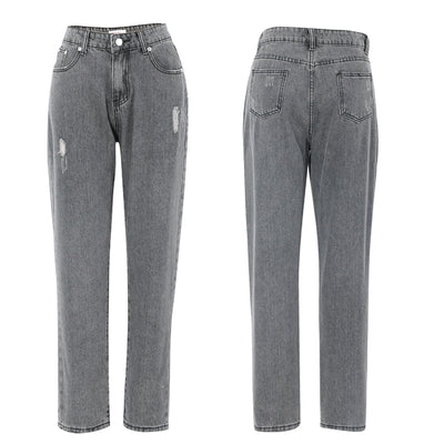 Jeans Rectos Talle Medio Azul Claro Lavado - Image 9