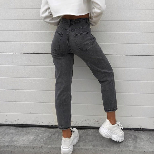 Jeans Rectos Talle Medio Azul Claro Lavado