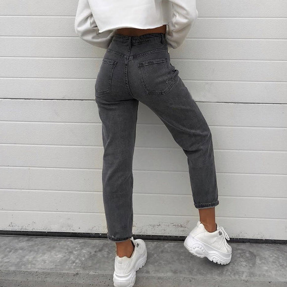 Jeans Rectos Talle Medio Azul Claro Lavado