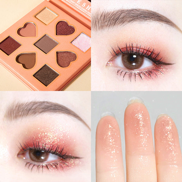 Paleta de Sombras Nacarada Nine-Color Durazno con Purpurina y Lentejuelas