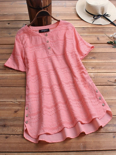 Blusa Bordada de Manga Corta con Botones - Image 8