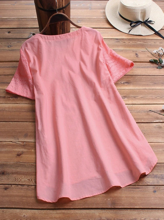 Blusa Bordada de Manga Corta con Botones - Image 9
