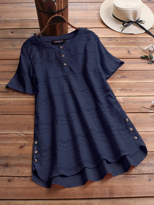 Blusa Bordada de Manga Corta con Botones - Image 11