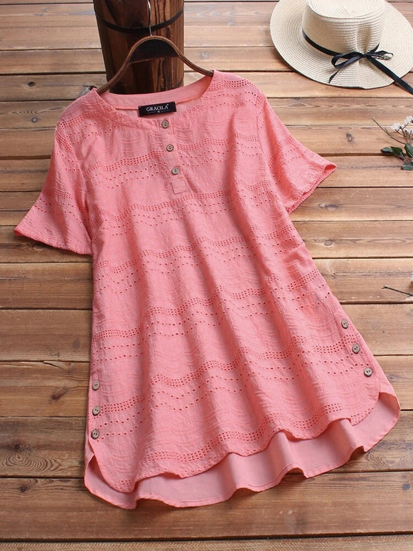 Blusa Bordada de Manga Corta con Botones