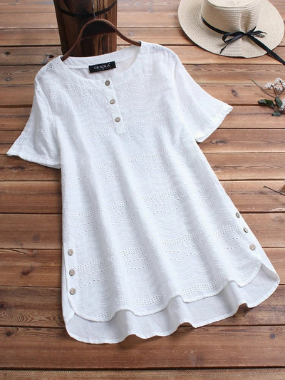 Blusa Bordada de Manga Corta con Botones - Image 4