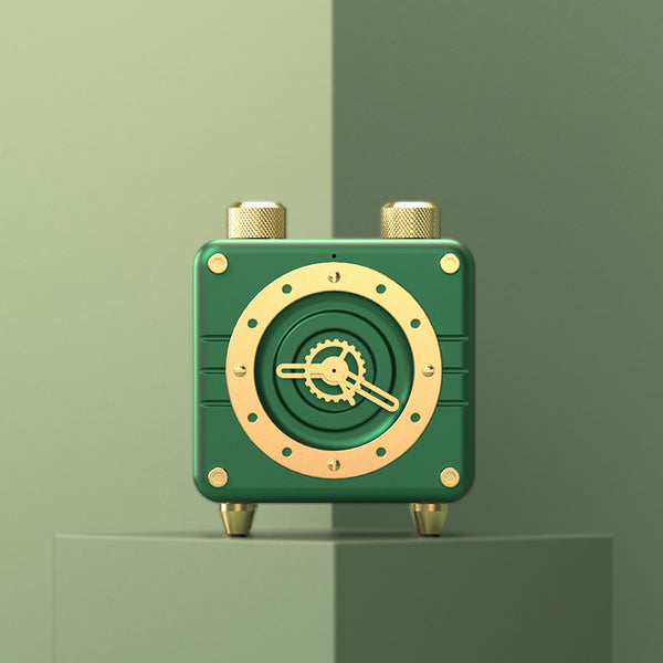 Parlante Bluetooth Retro Verde con Diseño de Reloj, Radio FM y Micrófono